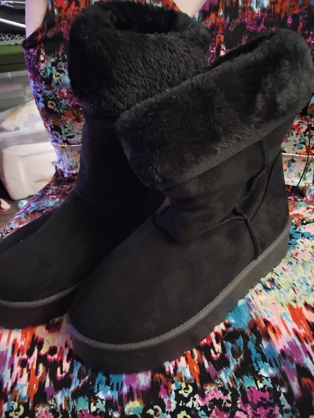 Comfort Trendz Black Faux Fur Lined Platform Ankle Boots Women’s SZ 8.5 8 1/2
